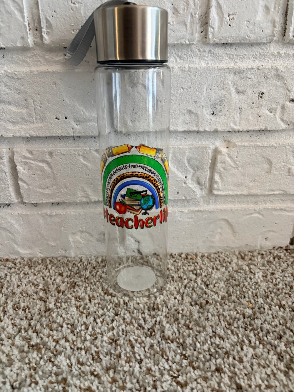 Teacher Water Bottle with Strap—Plastic